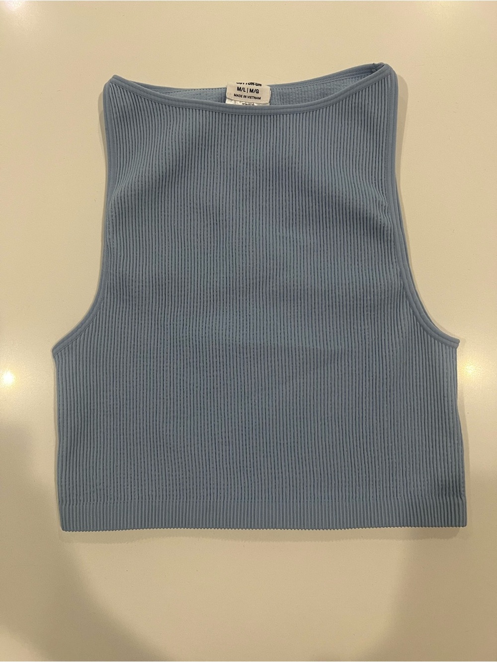 Women’s Cotton-On Cropped Baby Blue Ribbed knit Boat Neck tank top Size M/L